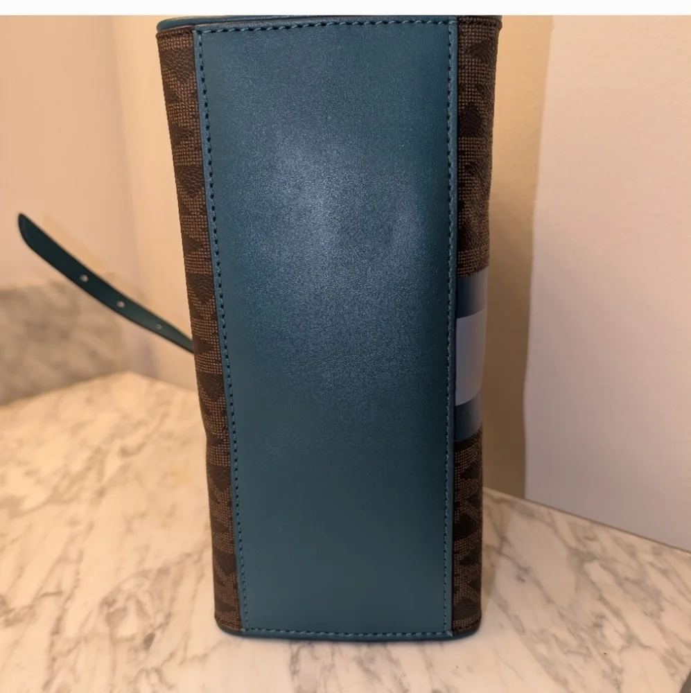 Michael Kors Brown Satchel with Teal and Light Blue Trim